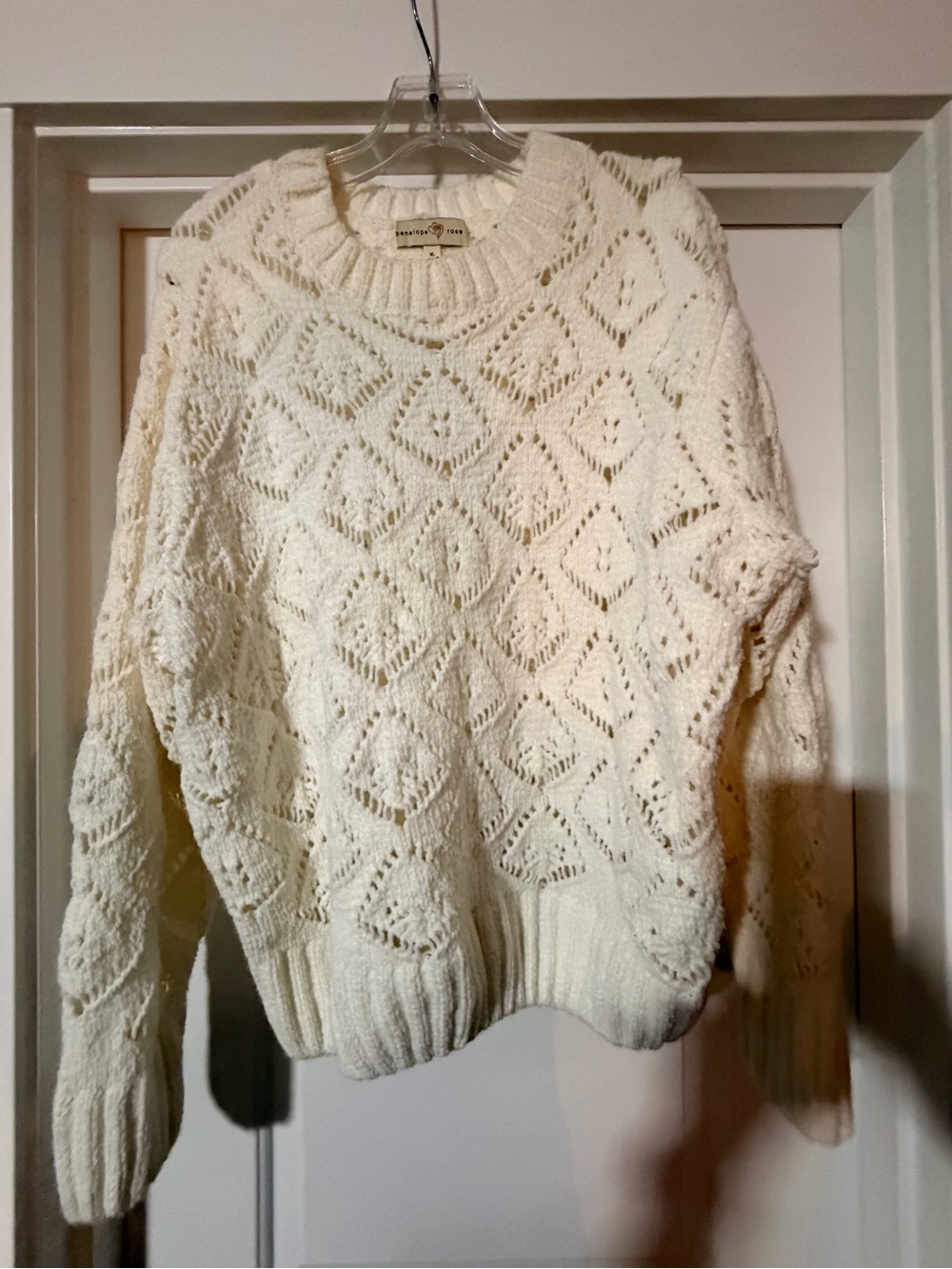Open-Knit Cream Crewneck Sweater - Lightweight Layering Pullover